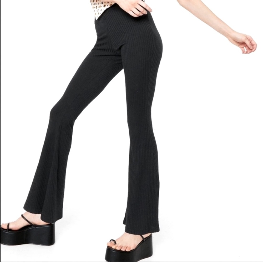 Nasty Gal stretchy pants flare leg ribbed black 2
